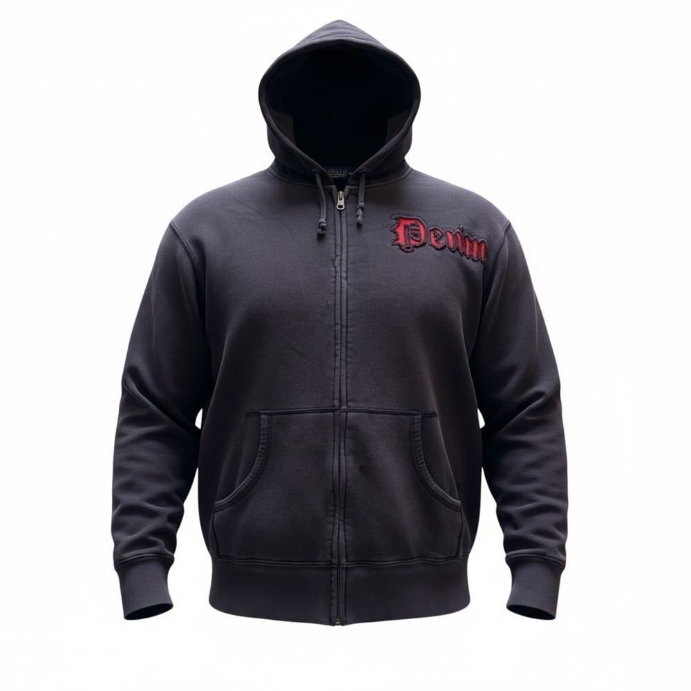 Polo Jeans Co Baggy Full Zip Hoodie Embroidered Logo Mens XL Dark Gray